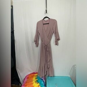 Baltic Born Dusty Rose Short Sleeve Ruffle Hem Wrap Maxi
